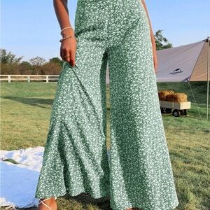 shein floral print high waisted wide leg pants